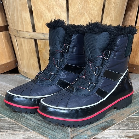 ♥️ Sorel ♥️ Tivoli II Black Red Faux Fur Waterproof Insulated Winter Snow Boots - Picture 3 of 11
